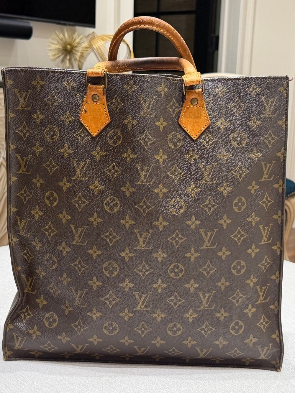 Louis Vuitton Monogram Canvas Vertical Tote in Brown and Tan Sac Plat